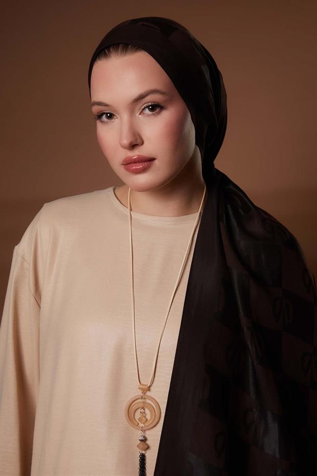 K.Kahve Kare LVD Baskılı Naia Jakar Şal