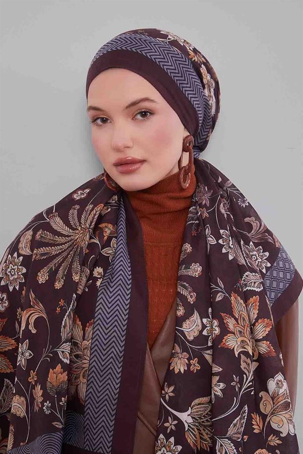 Koyu Kahve Lale Desen Sport Şal