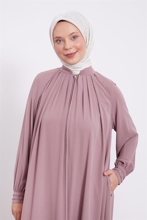 Koyu Pudra Omuz Büzgülü Ferace