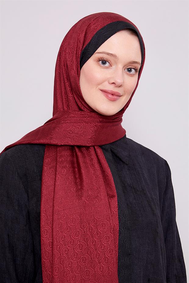 Koyu Bordo Halka Desen Monogram Şal