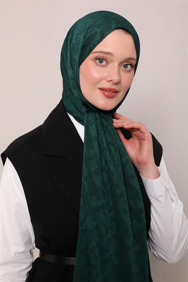 Koyu Yeşil Kristal Desen Jakar Capri Şal