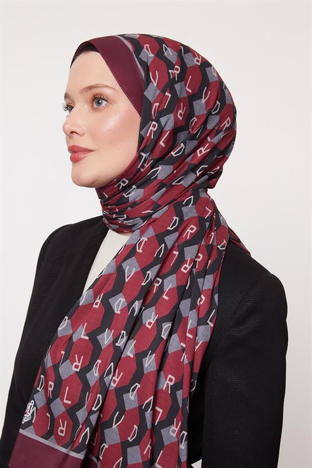 Koyu Bordo Petek Desen Love Şal