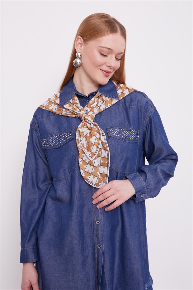 Koyu Mavi Cep Taşlı Denim İkili Takım