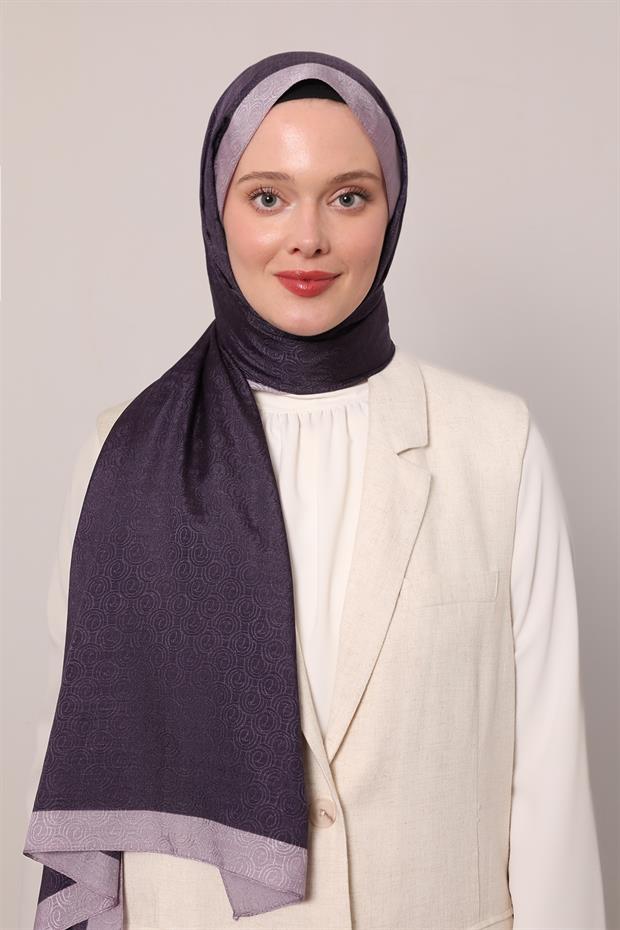 Koyu Menekşe Halka Desen Monogram Şal