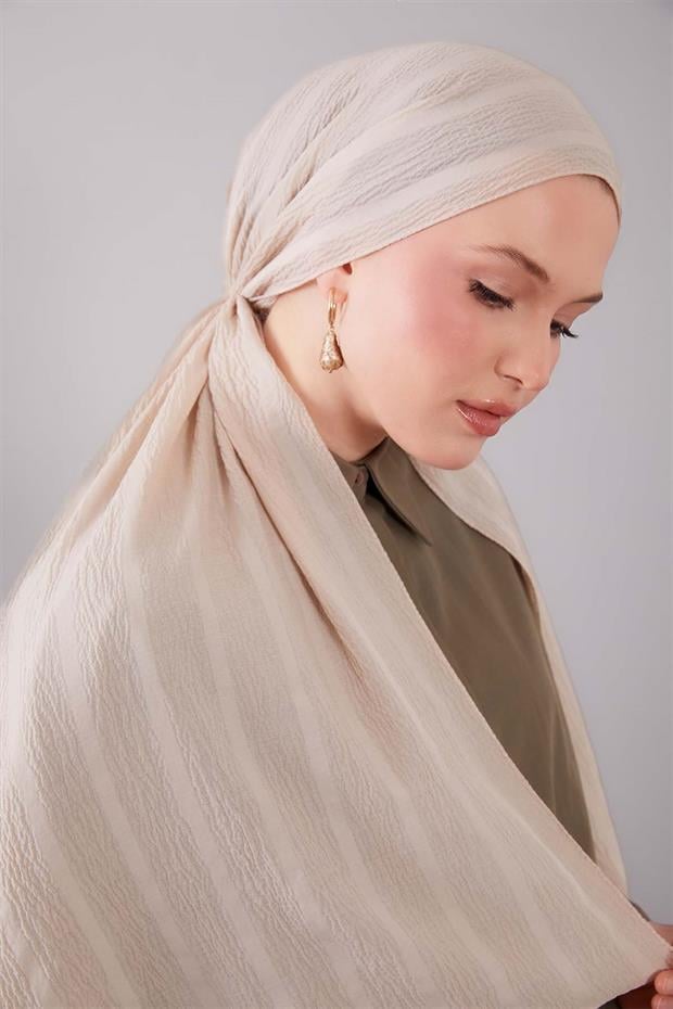 Koyu Vizon Kendinden Dokulu Natural Line Şal