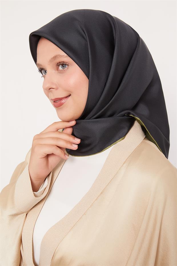 Koyu Yeşil Çift Taraflı Twill İpek Eşarp