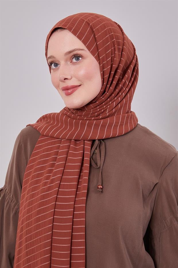 Koyu Bordo Çizgili Cazz Şal
