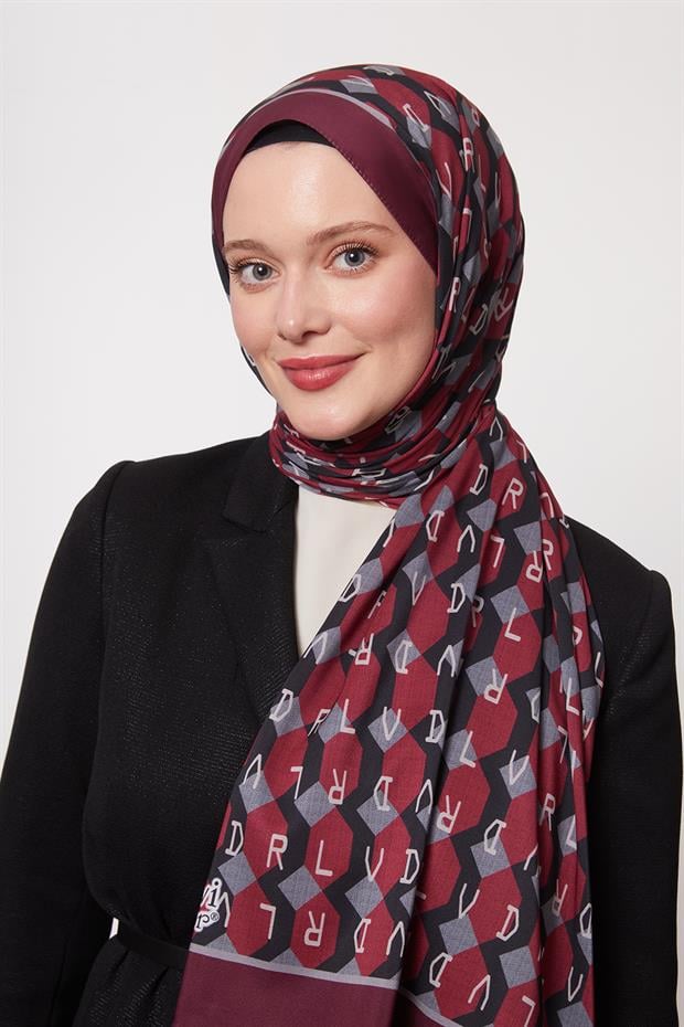Koyu Bordo Petek Desen Love Şal