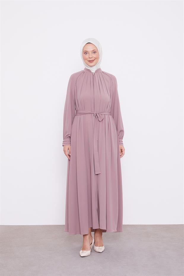 Koyu Pudra Omuz Büzgülü Ferace
