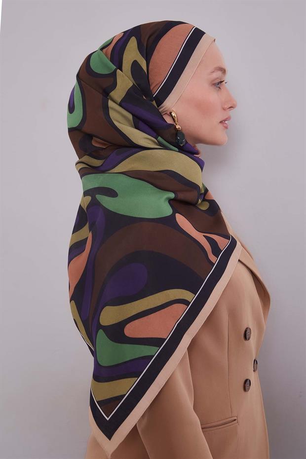 Koyu Lacivert Dalgalı Aura Eşarp