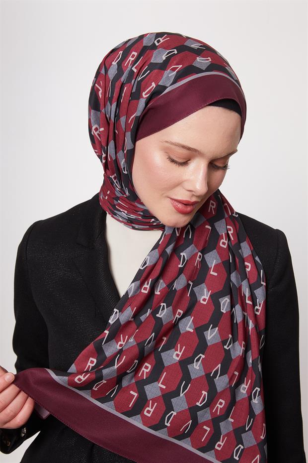 Koyu Bordo Petek Desen Love Şal