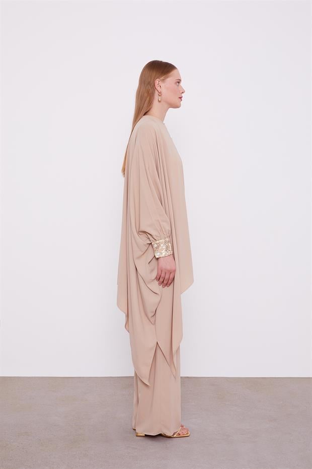 Koyu Bej Payet Detay Tunik Takım