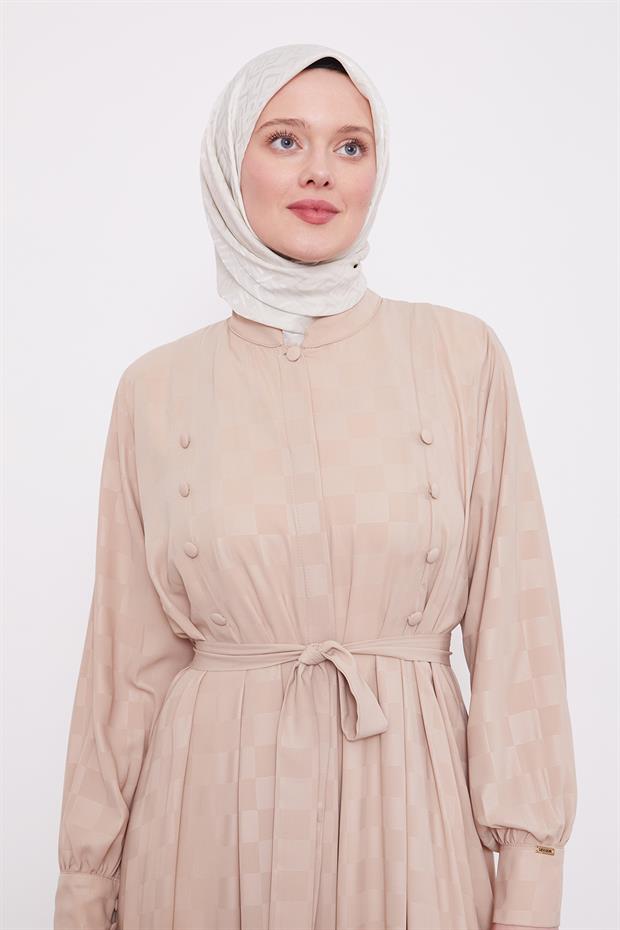 Koyu Bej Dama Desen Ferace