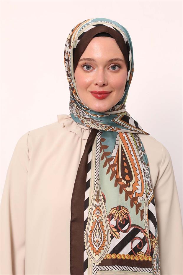 Koyu Kahve Çizgili Hint İpeği Şal