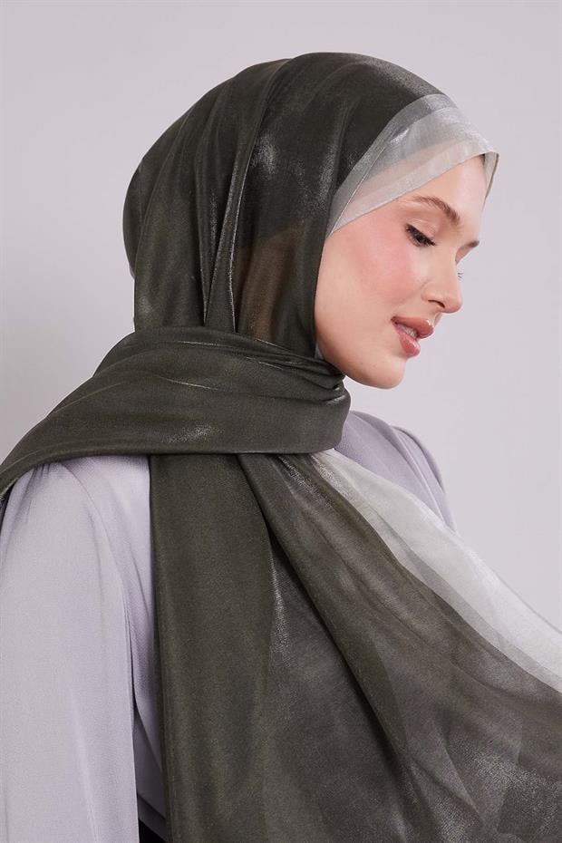 Koyu Yeşil Renk Geçişli Kehribar Şal