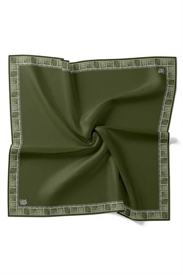 Koyu Yeşil Kenar Leopar Twill İpek Eşarp