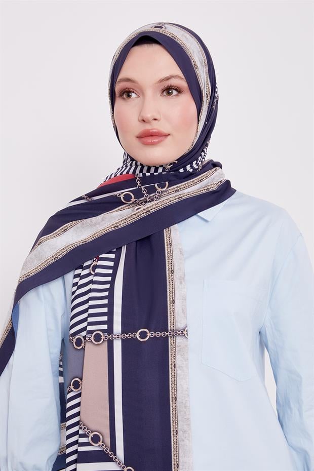 Koyu Lacivert Zincir Desen Love