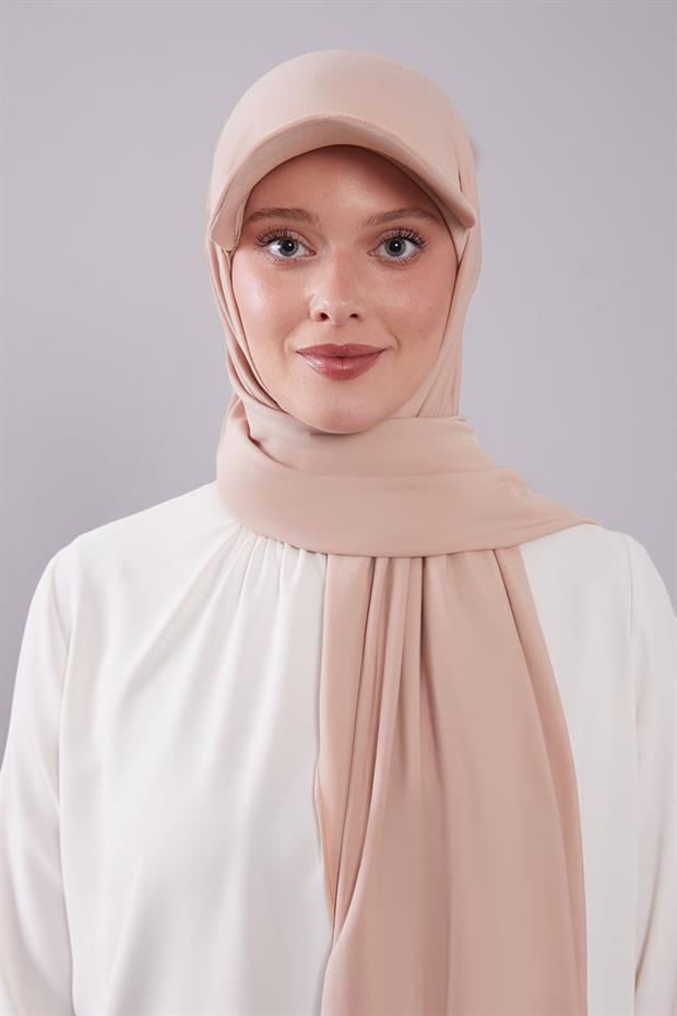 Koyu Bej Pratik Şapkalı Şal