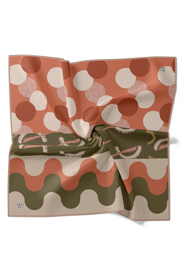 Koyu Vizon Yuvarlak Desen Twill İpek Eşarp