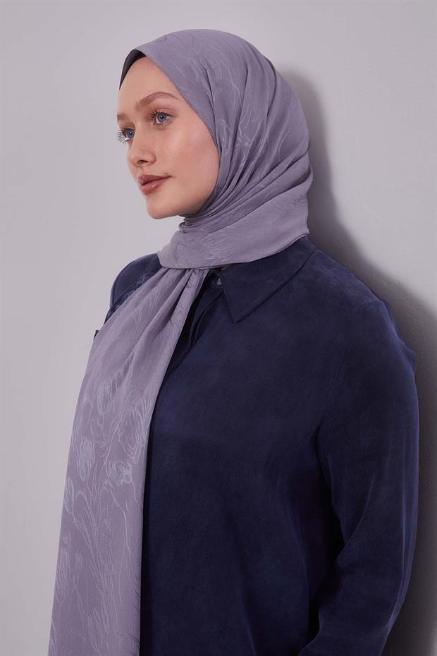 Koyu Gri Soyut Lale Desen Jakar Capri Şal