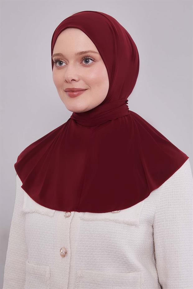 Koyu Bordo Pratik Spor Çıtçıt Şal Bone