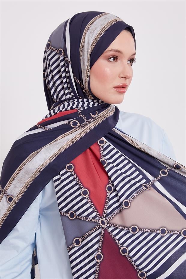 Koyu Lacivert Zincir Desen Love