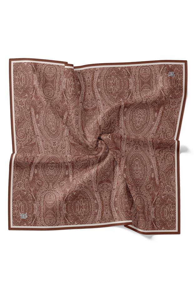 Koyu Bordo Soyut Etnik Desen Twill İpek Eşarp