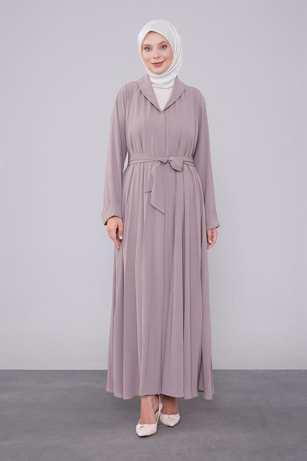 Koyu Vizon Yaka Detaylı Ferace