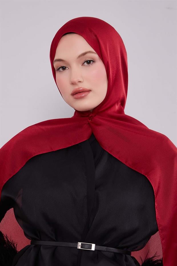 Koyu Kırmızı Düz Premium Abiye Şal