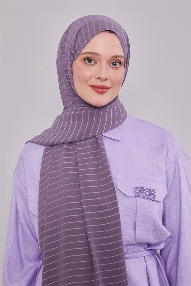 Koyu Mor Çizgili Cazz Şal