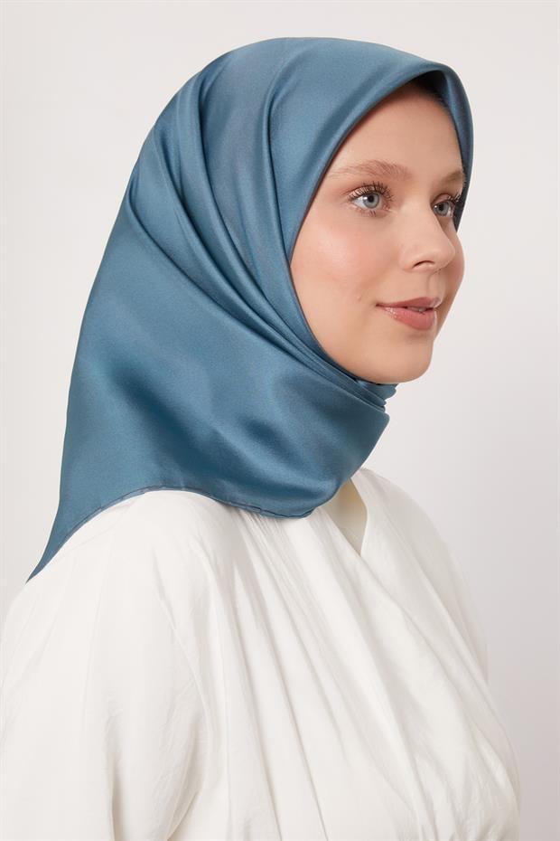 Koyu Zümrüt Çift Taraflı Twill İpek Eşarp