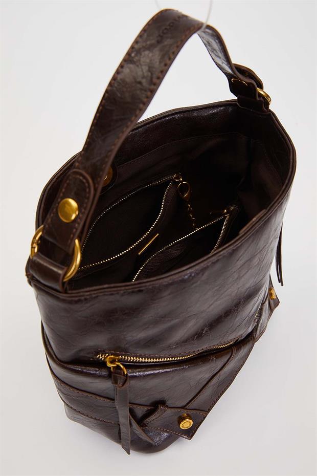 Koyu Bordo Cep Görünümlü El Çantası