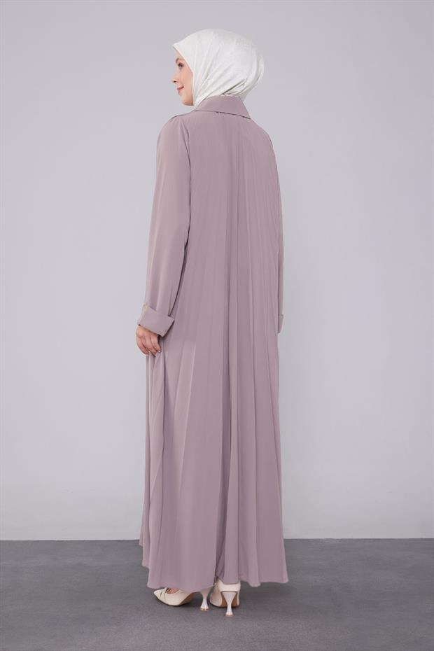 Koyu Vizon Yaka Detaylı Ferace