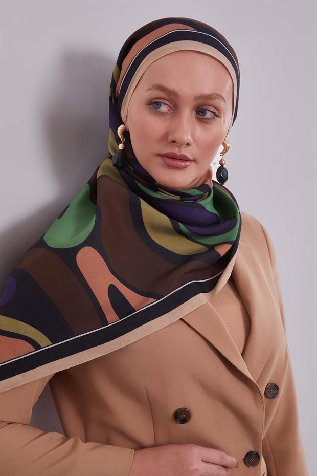 Koyu Lacivert Dalgalı Aura Eşarp