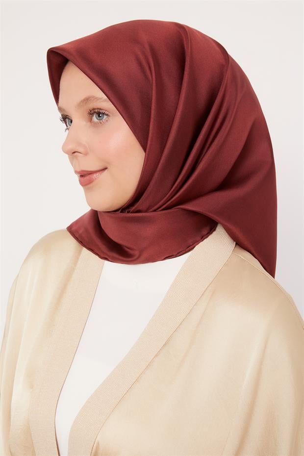 Koyu Bordo Çift Taraflı Twill İpek Eşarp