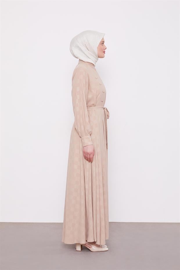 Koyu Bej Dama Desen Ferace