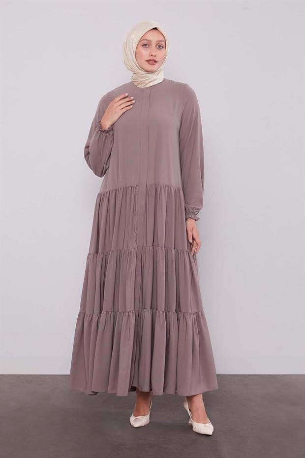 Koyu Vizon Katlı Büzgü Detay Ferace