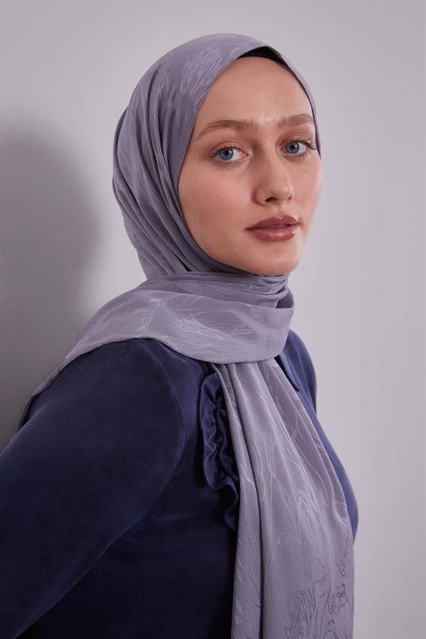 Koyu Gri Soyut Lale Desen Jakar Capri Şal