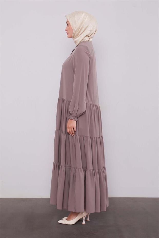 Koyu Vizon Katlı Büzgü Detay Ferace