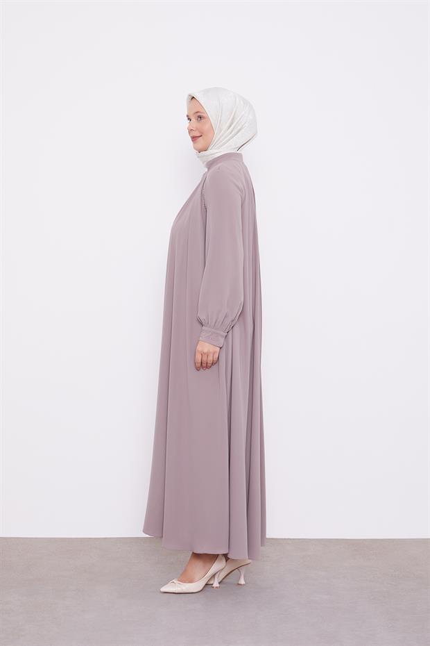 Koyu Vizon Omuz Büzgülü Ferace