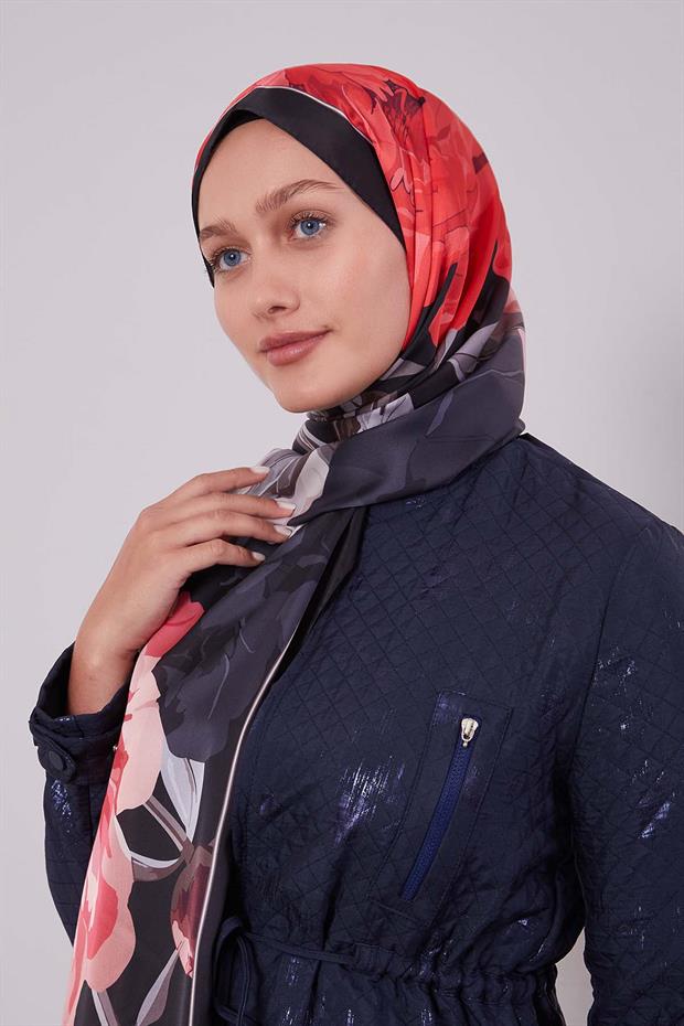 Koyu Pembe Lotus Desen Hint İpeği Şal