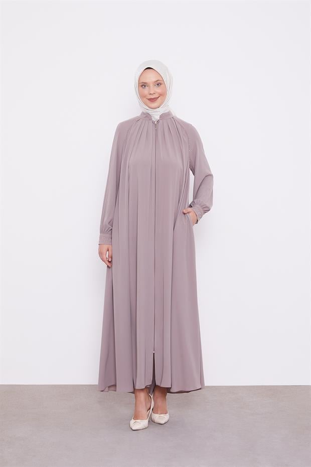 Koyu Vizon Omuz Büzgülü Ferace