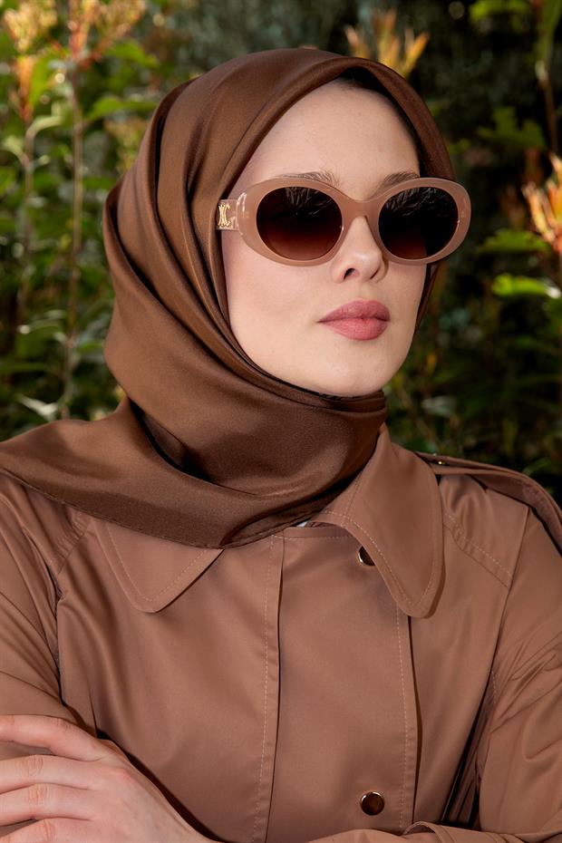 K.Kahve Çift Taraflı Twill İpek Eşarp