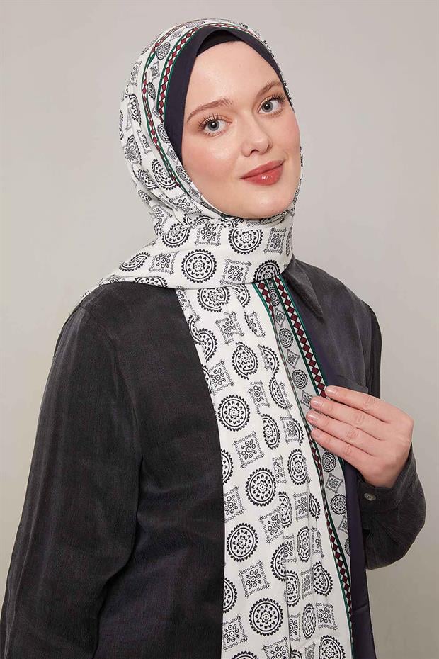 Koyu Lacivert Motif Desen Club Şal