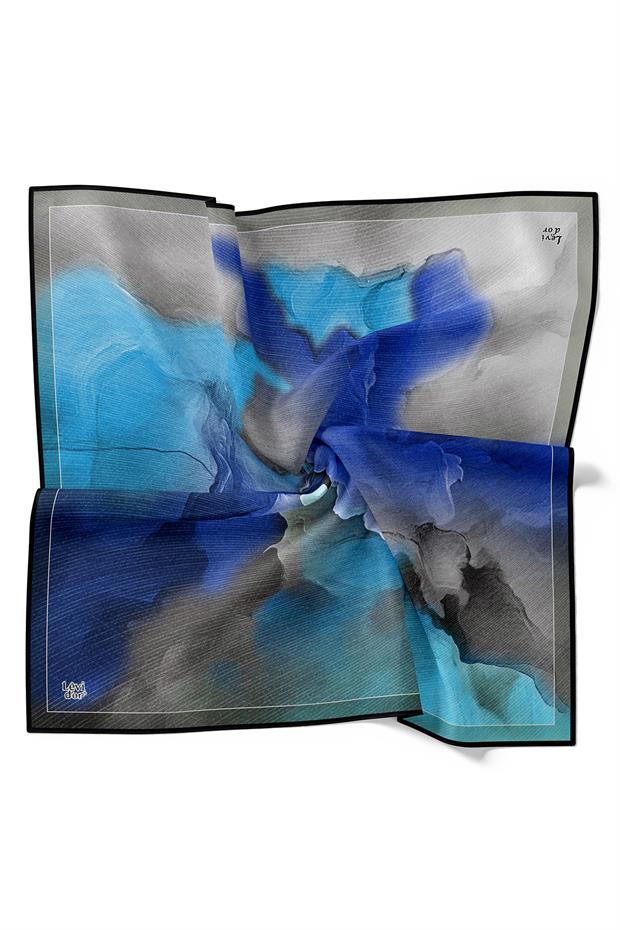 Koyu Lacivert Bohem Geçişli Twill İpek Eşarp