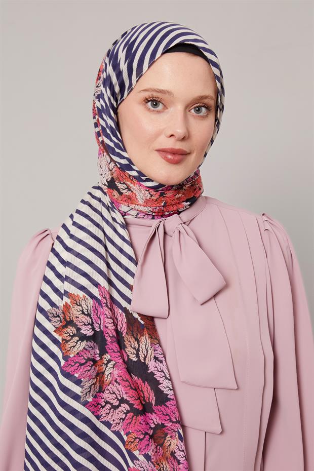 K.Lacivert Çam Desen Pamuk Şal