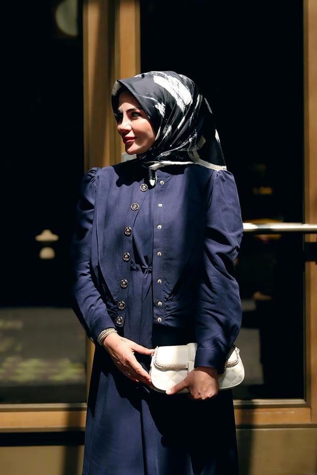 Koyu Lacivert Fırça İzi Desen Twill İpek Eşarp