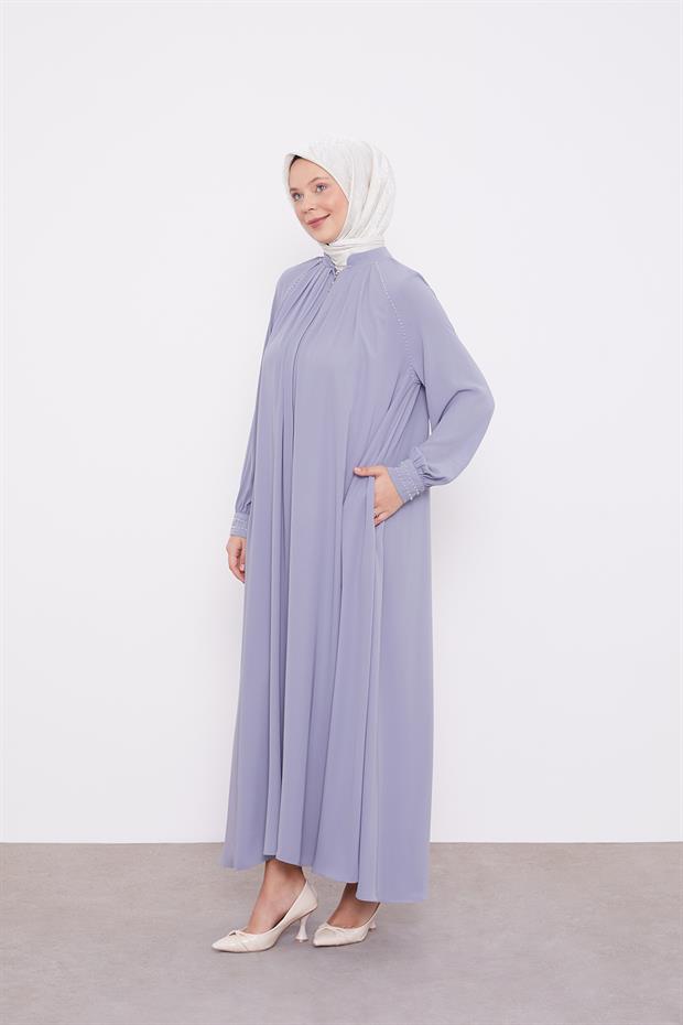 Koyu Gri Omuz Büzgülü Ferace