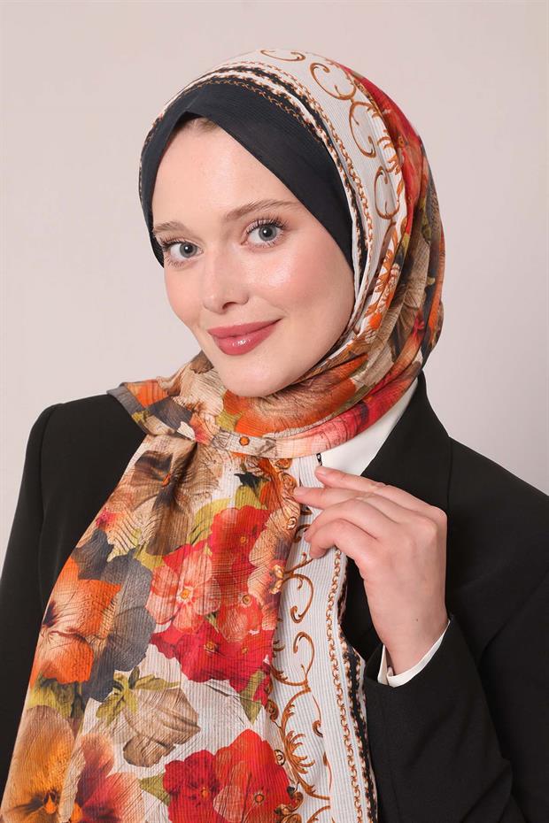 K.Lacivert Varak Desen Pamuk Şal