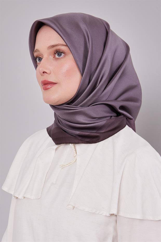 Koyu Kahve Kenar Bordürlü Twill İpek Eşarp